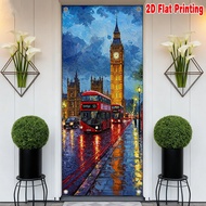 1pc 2D flat door banner Classic door curtain London Night Scene 100% Polyester Without Electricity B