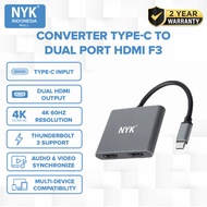 NYK Converter 2 HDMI in 1 USB 3.0 Type C to HDMI 4K 60hz 30hz HUB Dual Port HDMI F3 For iPad Laptop 