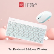 Miniso Wireless Mouse and Keyboard Set - White and Mint Green