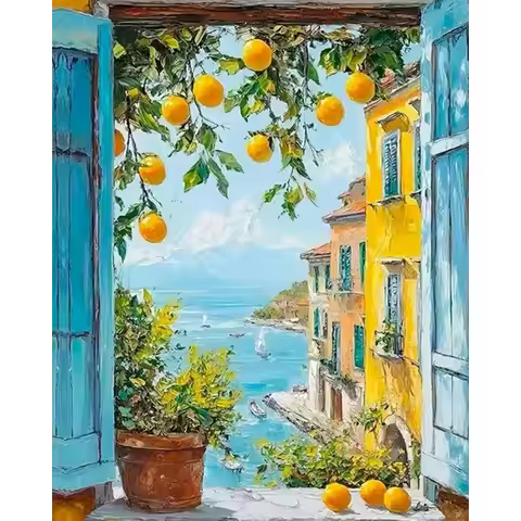 GATYZTORY Pictures By Number Scenery Kits Home Decor Painting By Number Orange Tree Drawing On Canva