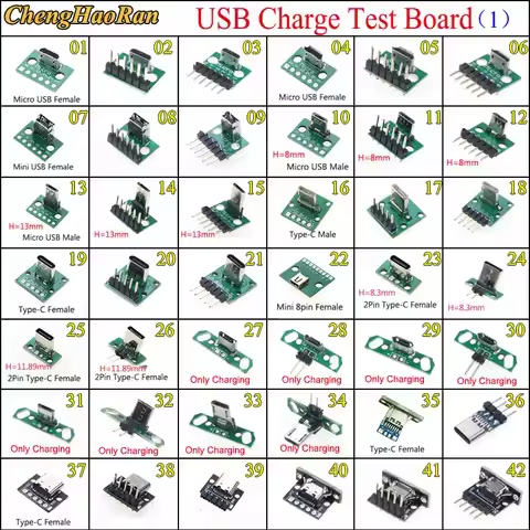 (01-20) Micro Mini USB Type C 2Pin 3.0 2.0 Female Male connector Data Charging Cable Jack Test Board