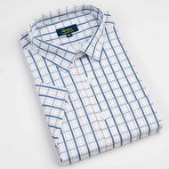 Áo Sơ Mi Nam Công Sở Trung Niên Thương Hiệu Anton Họa Tiết Caro Trắng Sọc Xanh Ngắn Tay - NC377