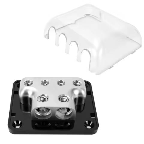 Black square two-quarter car audio amplifier modification junction box, 0GA * 2 in 0GA * 4 out groun