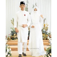 SET BAJU NIKAH PUTIH OFFWHITE DRESS QAYSARA & BAJU MELAYU PANGLIMA NIKAH TUNANG BRIDESMAID COUPLE SE