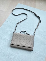 TORY BURCH Leather Wallet on Chain Crossbody Bag 大象灰真皮斜孭銀包