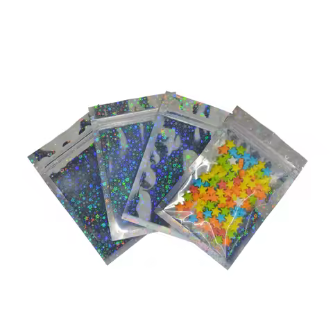 100 pcs Zip lock bags Star Hologram Aluminum Foil pouches Food Storage Accessory Snack Package Plast