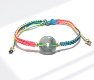 【願‧平安】冰種飄烏雞翡翠平安扣編織手鍊 | 天然緬甸翡翠A貨