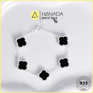 [925 SILVER - LIFETIME WARRANTY] 925 HANADA SILVER Bracelet Lucky Four Leaf Clover Agate Stone Weara