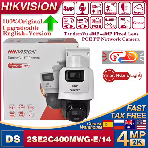 Hikvision DS-2SE2C400MWG-E/14 Smart Hybrid Light TandemVu 4MP+4MP Fixed Lens POE PT IP Camera Suppor