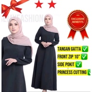 Jubah Dubai - Jubah Nourah Muslimah Exclusive Plain Front Hidden Zip Side Pocket tangan gata