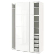 IKEA PAX Wardrobe, white/Färvik white glass 150x66x236 cm I ALMARI PAKAIAN