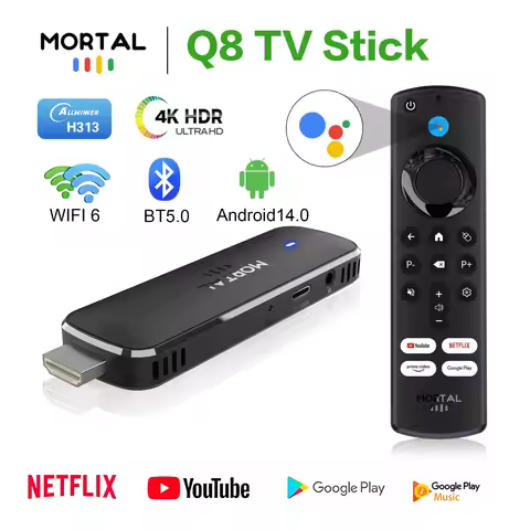 Mortal Q8 Android14 Smart TV Stick Allwinner H313 Google play tiktok DUAL 2.4/5G Wifi BT5.0 4K Smart