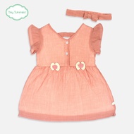 Tiny Tummies Dress with Headband Set Dusty Pink Woven Fabric for Baby Girl (DRH-W 6810 MD1)