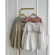 Dizzah Gamisku Atehana Blouse Top Linen Embordiery | Latest Ramy Linen Women's Embroidered Blouse To