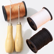 2PCS Wooden Handle Awl Leather Punching Awl Sewing Stitching Tool Needlework Shoes Bag Repair Tool