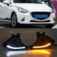 EVD1 LED Daytime Running Lights Fog Light Yellow Turn Signal Lamp Accessories for Mazda 2 Mazda2 Dem