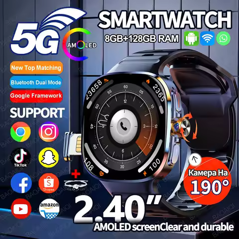 5G/4G All-Network GPS Smart Watch 2.4 inch AMOLED 2100mah Battery 8GB+128GB RAM 1000W Camera WIFI Go