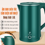 Bình đun nước siêu tốc - ấm siêu tốc 1.8 lít 2 lớp bình xịn giữ nhiệt và đun ruột bằng thép không gỉ