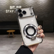 เคสโทรศัพท์ชุบโลหะด้วยไฟฟ้ากันตกโปร่งใสพร้อมขาตั้งสำหรับ iPhone พับได้17 Pro Max 17 Pro/ 16 Pro Maxส