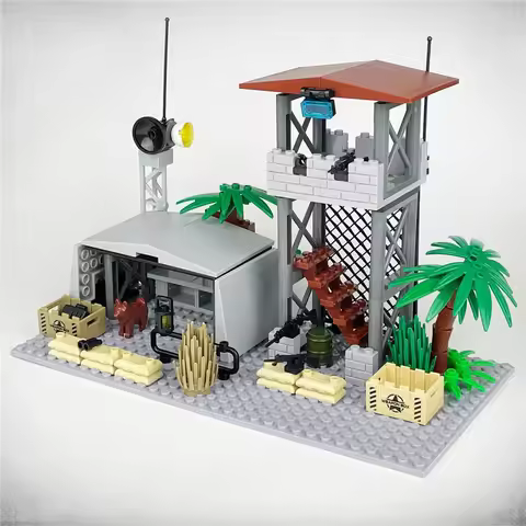 MOC City Military Guard Tower Building Blocks Field Command Post Bricks Toys for Children Boys Thank
