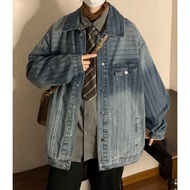 Denim Jackets Denim color block street loose lazy style, handsome and distressed, gradient washed stripes, salt jacket for men jiahuiqi