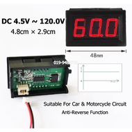 LED Battery Display Meter Car Motorcycle Electric Bicycle DC 4.5V - 120V 5V 9V 12V 24V Mini Voltmete