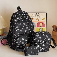 3pcs Nylon Bow Print Backpack Set,Foldable Multi-Po Cket Large CapacityWater-Resistant Zipper Backpa