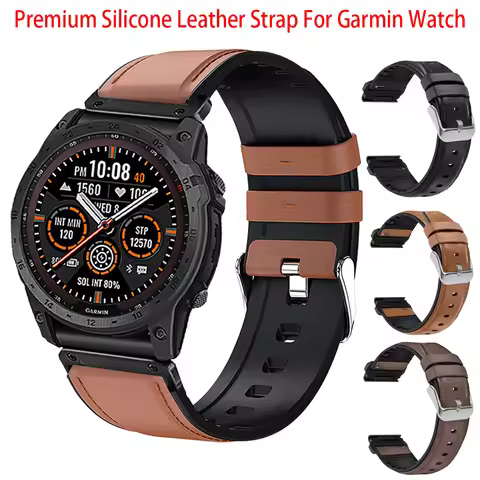 Quickfit 20 22 26 mm Silicone Leather Strap For Garmin Fenix 5 5s 6 Plus 6S 7 Pro 7S 7X 8 AMOLED 43 