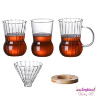 VALENTINE1 Glass Coffee Pot, Wood Stand Stripes Coffee Dripper, Exquisite Heat-resistant Coffee Filter Coffee Funnel Pour Over Coffee Maker Office