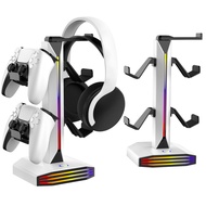 RGB Game Controller Holder Rack 7 โหมด ขาตั้งหูฟัง 2 ชาร์จ USB และ 1 Type-C สําหรับ PS5/PS4/Xbox/Swi
