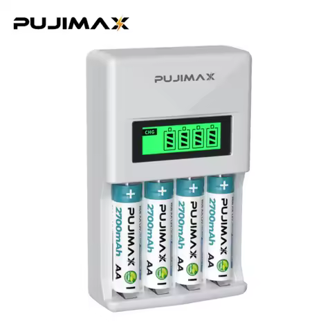 PUJIAMX 1.2V AA/AAA Rechargeable Battery Charger LCD Display Portable Universal Adapter Type C Inter