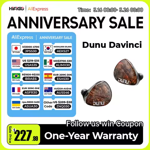 HiFiGo DUNU x Gizaudio DaVinci 2DD+4BA Hybrid In-ear Monitor Earphones with 3.5mm+4.4mm Swappable Te