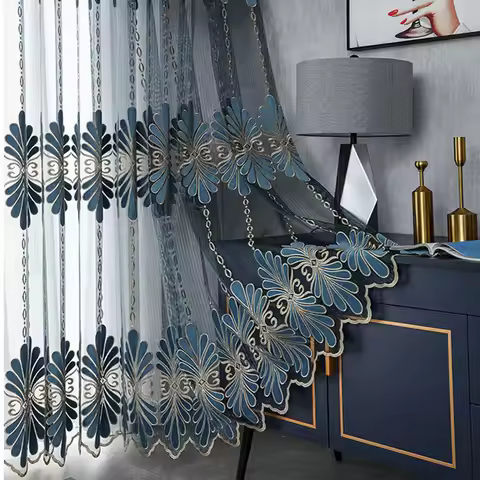 European Style Curtains for Living Dining Room Bedroom Luxury Sheer Tulle Precision Embroidery Guaze