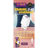 Travel Charger V-GeN VTC2-28 2.4A Dual Port USB Adapter Charger VGEN