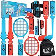 Orzly Switch Sports Games 2022 Accessories Bundle Pack for Nintendo Switch &amp; Switch OLED with Tennis Rackets, Golf Clubs, Chambara Swords, Soccer Leg Straps &amp; Joycon Grips - With Carry Bag