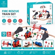 🚂 Fire Rescue Train Set | 70PCS Wooden Train Set
