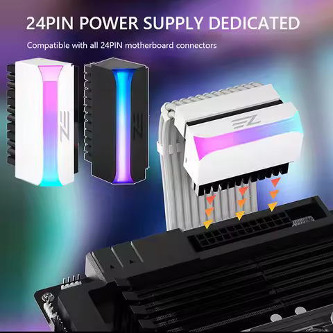 ATX 24Pin to 90 Degree Adapter 5V ARGB Motherboard Power Supply Cable Connector Modular DIY Mounting