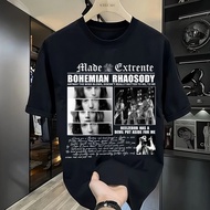 Men's Black Oversize American Style T-Shirt with Bohemian Music Band Motif Rhapsody Vintage Rock
