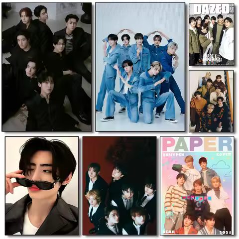 E-ENHYPEN Kpop Man Poster HD art sticky wall waterproof home living room bedroom bar aesthetic decor