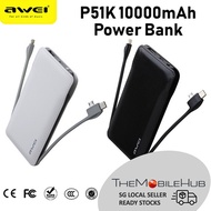 Awei P51K 10000mAh Power Bank Powerbank with Type-C + iPhone Lightning + Micro Fast Cable Charger