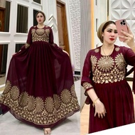 Hindi Gabaya Embroidery – Fashionable Ceruty Dress with Back Straps & 7 Sleeves/8