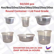 50/100 pcs 4oz/8oz/10oz/12oz/16oz/20oz/25oz/30oz Round Container + Lid Food Grade
