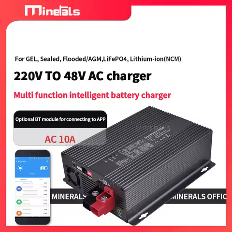 AC to DC SMART Charger 48V 10A Lithium battery charger For GEL Lead-acid AGM LFP4 Li-ion AC battery 