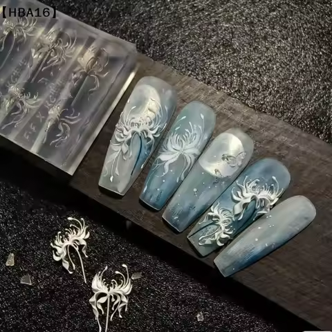 〔HBA16〕3D Lycoris Radiata Flower Silicone Nails Art Mold Transparent Manicure Carving Mold DIY Red L