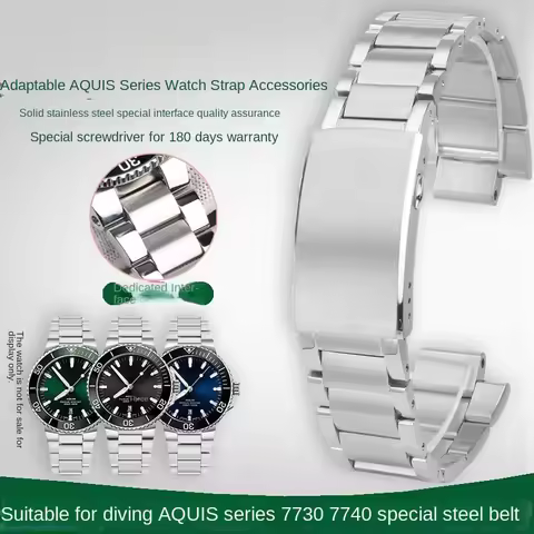 For ORIS Solid Stainless Steel Strap DIVERS AQUIS 7730 Bracelet Convex Silver Metal Watch Chain Mens