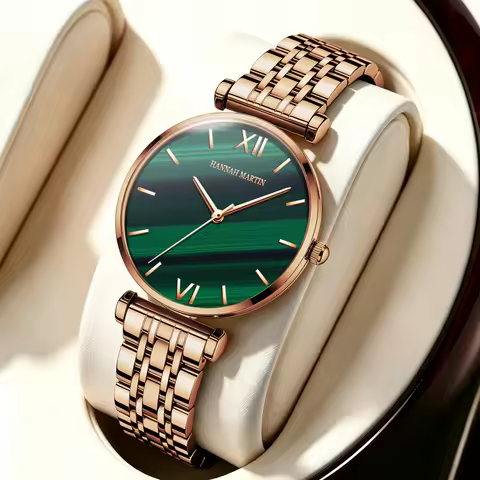 Hannah Martin Green Malachite Dial Watches Fashion Light Luxury Style Japan Movement Stainless Steel