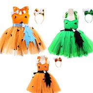 Halloween Elegant Girls Dress Toddler Kids Caveman Costume Dog Bones Historical Cavegirl Mesh Tulle 