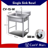 60cm Single Bowl Stainless Steel Sink with Stand Keluli Tahan Karat Sinki Besi Cuci Tangan Cuci Sayu