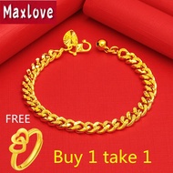 [2 In 1 Set] Original 916 Gold Bracelet Ring Jewelry Set Bracelet for Men Chain Pawnable Bangles Jewellery