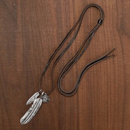 ชุดสร้อยเชือกหนังกวางแพนเค้กเงินเล็กขนนกไซส์ใหญ่925เงินแท้ goros goros สะพานสูงงานประณีต